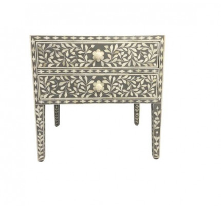 Bone Inlay 2 Draw Bedside Table (LARGE) - Grey Floral